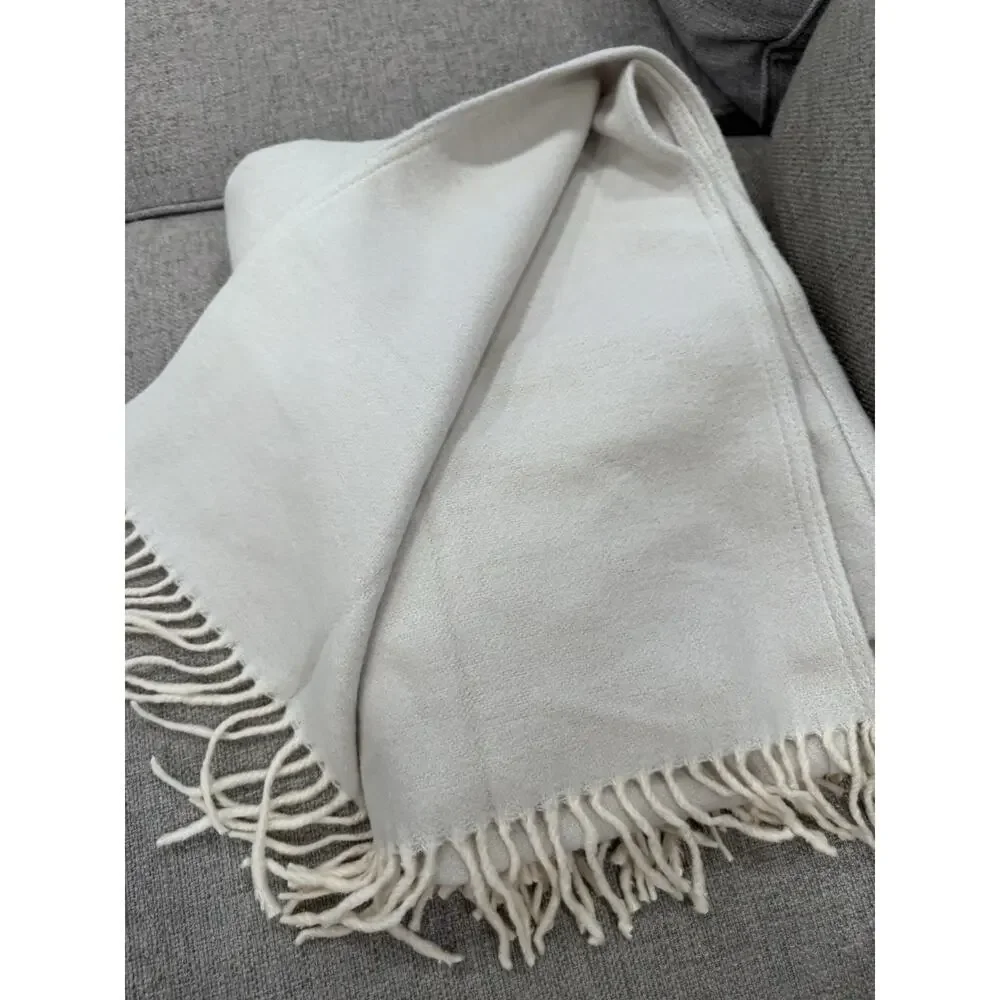 Pom Pom At Home Billie Cotton Throw Ivory Blue 50 “x 70” Fringe NEW